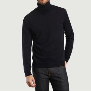 EDITIONS M.R Navy blue merino wool turtleneck jumper long sleeves ribbed trim XL